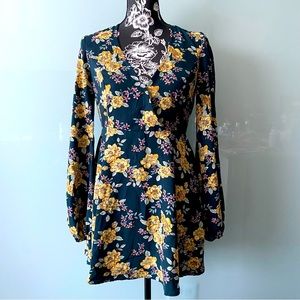 Floral long sleeve skater dress